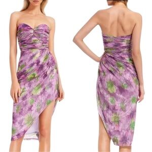 NWT Badgley Mischa Strapless Metallic Floral Mesh Dress Purple Size 8